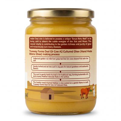 Truewau Farms Organic A2 Gir Cow Ghee (500 Ml) | Traditional Bilona Method A2 Cow Ghee | Grassfed, Pure And Healthy Desi Cow Ghee (glass Bottle - 500 Ml)