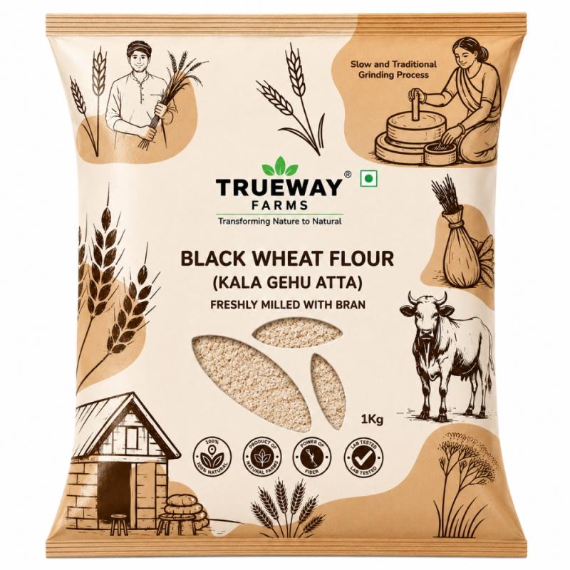 Trueway Organic Farms Black Wheat Flour (kala Gehu Atta) 1 Kg | Freshly Milled Wheat Flour With Bran | Premium Black Wheat Atta For Roti, Paratha & Daily Cooking