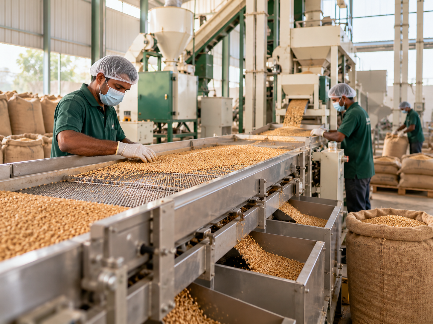 Grain being cleaned and graded at the Trueway processing unit in Bhilwara